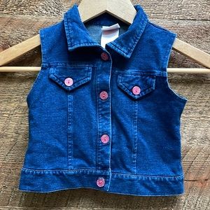 Nannette Girl Denim Sleeveless Button Down Vest Blue with Pink Buttons Size 5